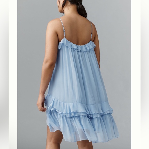Nwt anthro silk Blue Ruffle Dress - Picture 9 of 11